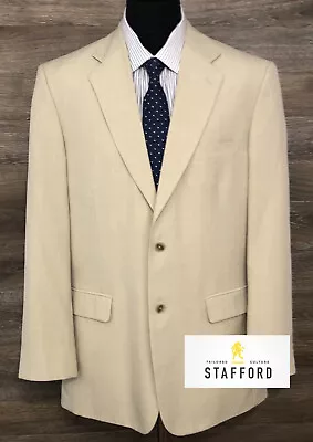 Stafford Men's Beige Cream Polyester Two-Button Blazer Sport Coat Jacket 42L • $59.95