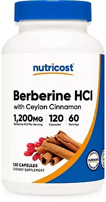 Nutricost Berberine HCl With Ceylon Cinnamon Capsules (120 Count) - Vegan • $24.95