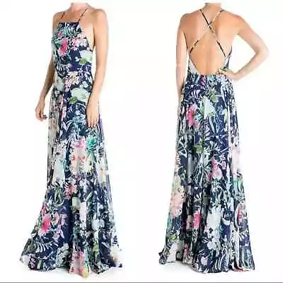 MEGHAN Midnight Floral Criss Cross Back MAXI DRESS • $85