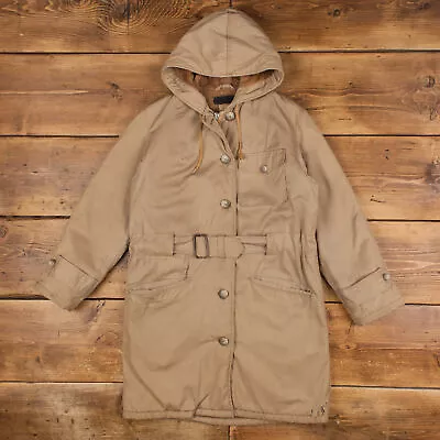Vintage Abercrombie Parka Coat S 70s Belted  Talon Zip Beige Womens Button Zip • £80.99