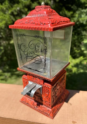 $79 • Buy Vintage Goodies Red Cast Metal Candy Gum Machine Dispenser Embossed Gumball