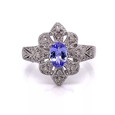 10k Gold Tanzanite And Diamond Ladies Ring Sz.6 2.2 Grams • £192.88