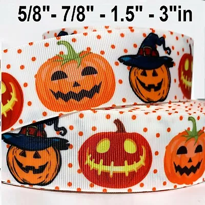 $4.28 • Buy GROSGRAIN RIBBON 5/8 , 7/8 ,1.5 , 3   Halloween Pumpkins Pc Printed Bulk 