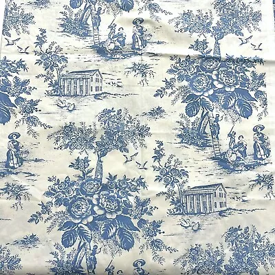 VINTAGE RAYMOND WAITES 1980s BLUE WHITE TOILE FABRIC COHAMA RIVERDALE 6 1/4 YDS • $79.99