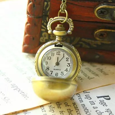 Classic Retro Pocket Watch Ball With Chain Wind Up Quartz Mens Pocket Watch • £7.29