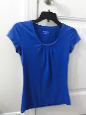 Merona Womens XS T Shirt Blouse Blue ~ Short Cap Sleeve ~ Scoop Neck • $9.99