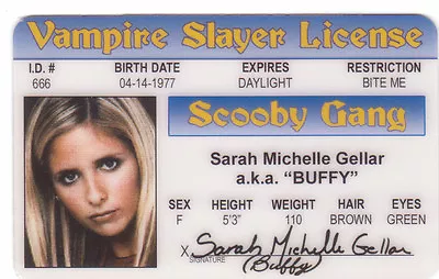 Sarah Michelle Gellar Of Buffy The Vampire Slayer  Id Card Drivers License • $8.96