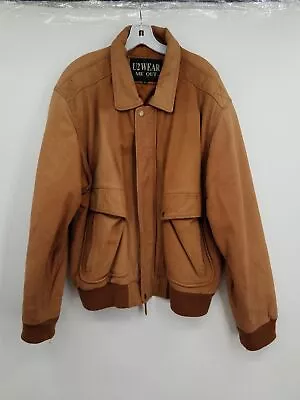 U2 Wear Me Out Men's Brown Leather Long Sleeve Collared Bomber Jacket Size XL • $15.99