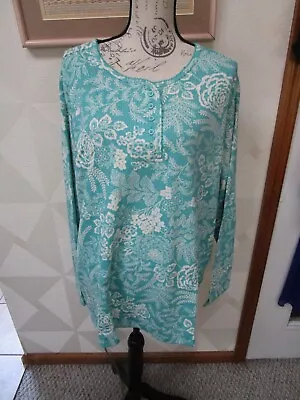 Blair-green/white-floral-3/4 Sleeve-button Up-henley Top-size-3x-nwt-$48 • $14.99