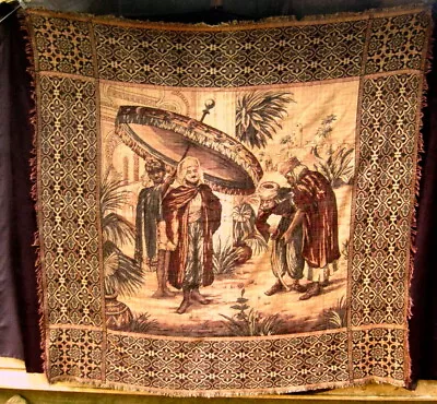 Vintage Cloth Tapestry~Middle Eastern~Sheik W/Men~Cottony~64  X 62 ~Fascinating • $72.99