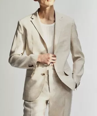 H&M Light Beige Slim Fit Linen Suit (Jacket Size 38R) (pants Size 32R ).. • $100