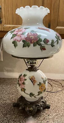 Vintage Ef & EF Hand Painted 3 Way Switch Parlor Table Hurricane 25” • $225