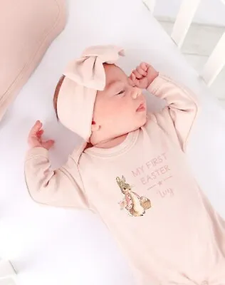 My First Easter Pink Rabbit Pink Babygrow L New Baby | Easter Baby Personalised • £5.99