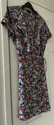 £0.99 • Buy Topshop Blue Ruffle Frill Floral Wrap Tea Dress V Neck UK 12