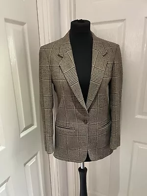 Vintage Lands End Hounds Dog Tooth Plaid 100% Wool Size 4 R UK 10 Blazer Jacket  • £27