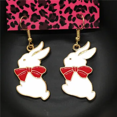 Betsey Johnson Easter Bunny White Rabbit Gold Drop Dangle Earrings Free Gift Bag • $23.99