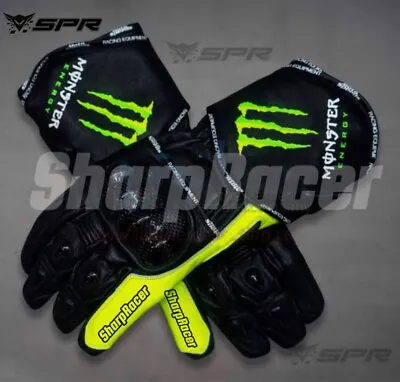 Monster Energy Motorcycle Motorbike Racing Leather Gloves SPR Racing Gants Guant • $82.50
