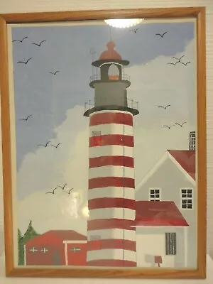 L. Burger Original Acrylic Painting Of The West Quoddy Head  Lighthouse Maine  • $45