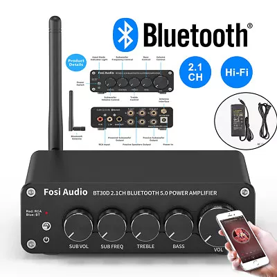 Fosi Audio Bluetooth 5.0 2.1 Channel Power Amplifier + Bass Treble Control BT30D • $98.99