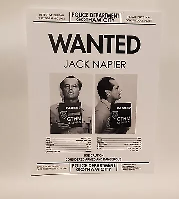 Jack Napier ( Joker ) Idealized Wanted Poster Prop Replica - Batman 1989 • $10