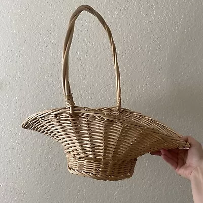 Vintage Gathering Basket Herb Flower Garden Handle Wicker Rattan French Country • $35