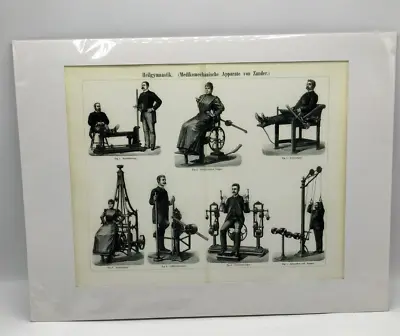 Vintage Old German Physiotherapy Medical Mechanical Appliances Lithograph Print • $15