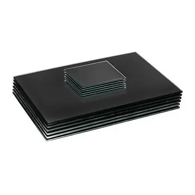 12pc Black 30cm X 20cm Glass Placemats & Coasters Set Table Mats Coaster Sets • £18