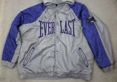 Vintage EverLast  Hoodie Mens Large Spellout Graphic Sweater Boxing Gray Blue • $23.32