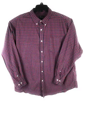 Cotton Poplin Shirt Men's 2XL XXL Red Blue Check Button Up Long Sleeve Shirt A13 • $3.75