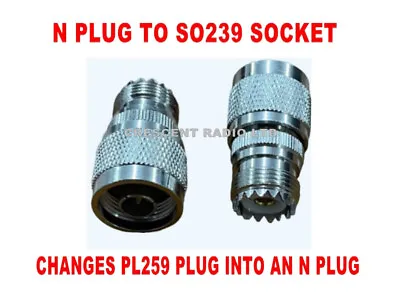 N Type Male Plug To SO239 PL259 UHF Female Socket RF Adaptor. • £4.45