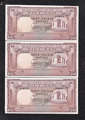 South Viet-Nam - 1960 - P18 - 100 Dong - X 3 Consecutive ( Brown Color ) - UNC. • $39