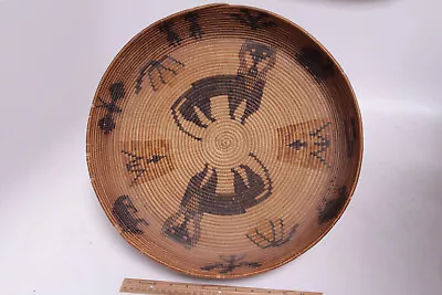 RARE Antique Palm Springs  So CA Cahuilla Pictorial Mission Basket- LIONS +MORE! • $7900