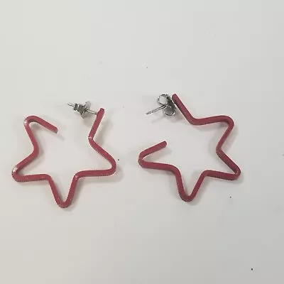 Womens Earrings Pierced Small Red Star Hoop 1.25  Drop Costume Fashion Jewelry • $10.99