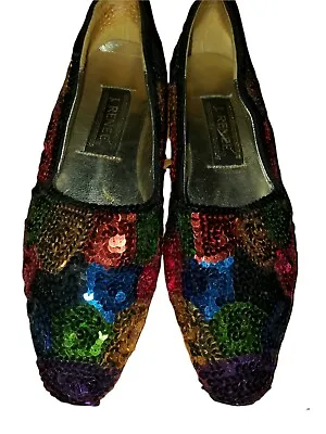 $16.99 • Buy Vintage J. Renee Sequin Shoes  Flats Colorful 80's Retro Funky Party Bright 5.5