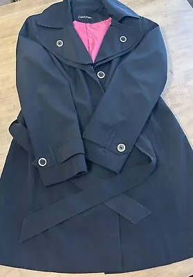 Calvin Klein Women's Single Breasted Trench Coat Sz Large Black/Pink Lined/Rain • $39.95