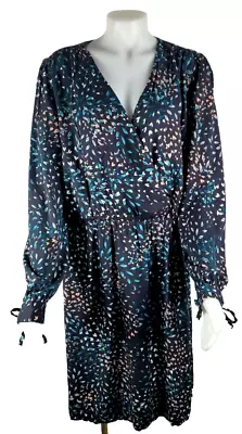 NWT - Long Tall Sally Tie Detail Tea Blue Hearts Leaves Upper Wrap Dress Sz 12 • $18.74