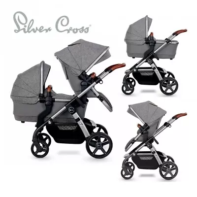 ⚪️ New & Boxed - Silver Cross Pram Carrycot Pushchair 4-in-1 Travel System- Zinc • £455