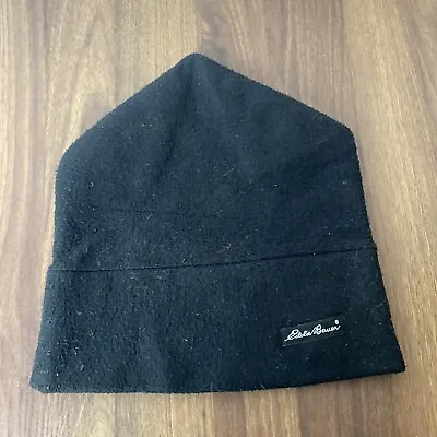 Eddie Bauer Made USA Black 100% Wool Knit Cap Snow Ski Beanie VINTAGE Distress • $17.49