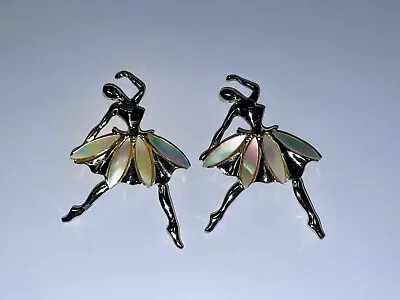 Lot Of 2 Vintage Gold-Tone Mother Of Pearl Ballerina Dancer Brooch Pin Set • $25.99