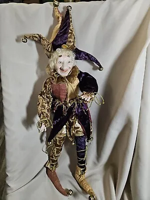Rare Vintage Court Jester Doll Bendable With Bells  Posable 22 In. • $65