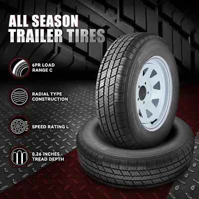 2 Radial Trailer Tire Rim Set ST205/75R15 Load C 5-Lug 8 Spoke Wheel All Season • $198.88