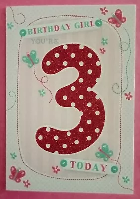 3rd Happy Birthday Greeting Card Girl's 3 Years Old Third For Her Three Pink • £2.25