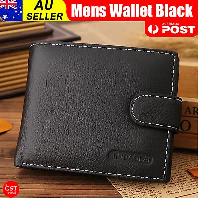 $16.89 • Buy Mens Wallet Black Bi Fold With Top Layer Cowhide Leather Card Slots Coin Pocket