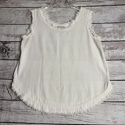 Maria De Guadalajara Sleeveless Linen Top Size Large White Fray Hem • $24.89