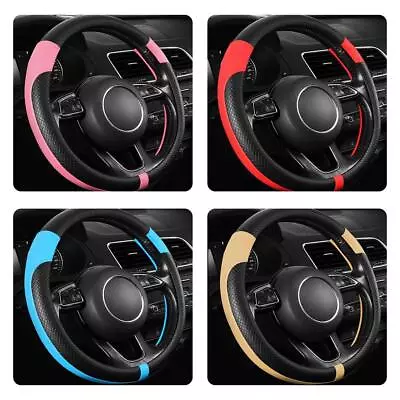 Car PU Leather Steering Wheel Cover Universal Accessories Black-Red✨d G6E0 O1K9 • $19.50