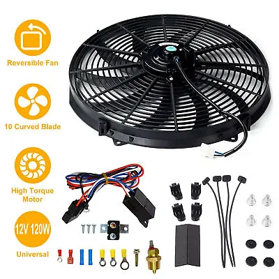 $45.99 • Buy 16 Electric Radiator Fan High 3000 Cfm Thermostat Wiring Switch Relay Kit Black