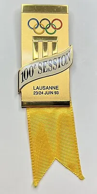 100th IOC Session Badge ~ 1993 Lausanne ~ Olympic ~ Yellow Ribbon • $79