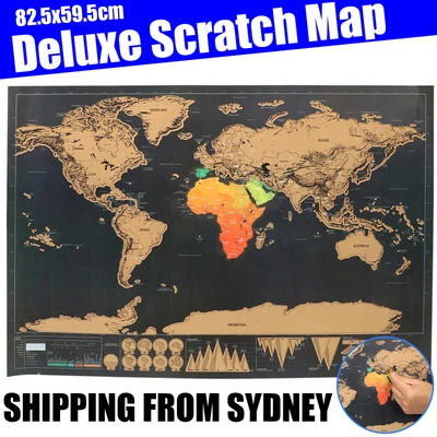 $11.92 • Buy Deluxe Large Scratch Off World Map Personalized Travel Poster Atlas Decor Gift  