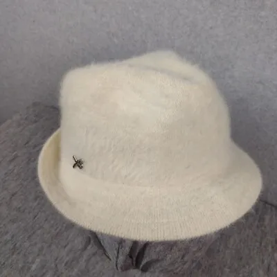 Betmar New York Woman's Hat White Furry Bucket 35% Angora Rabbit Hair • $19.99