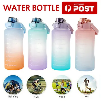 $12.69 • Buy 2L Water Sports Bottle Straw Cup Motivational Drink Flask With Time Markings Gym